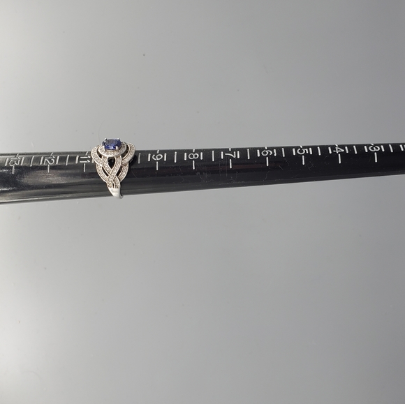 Blue and White CZ Sparkle Silvertone Ring - Picture 10 of 10